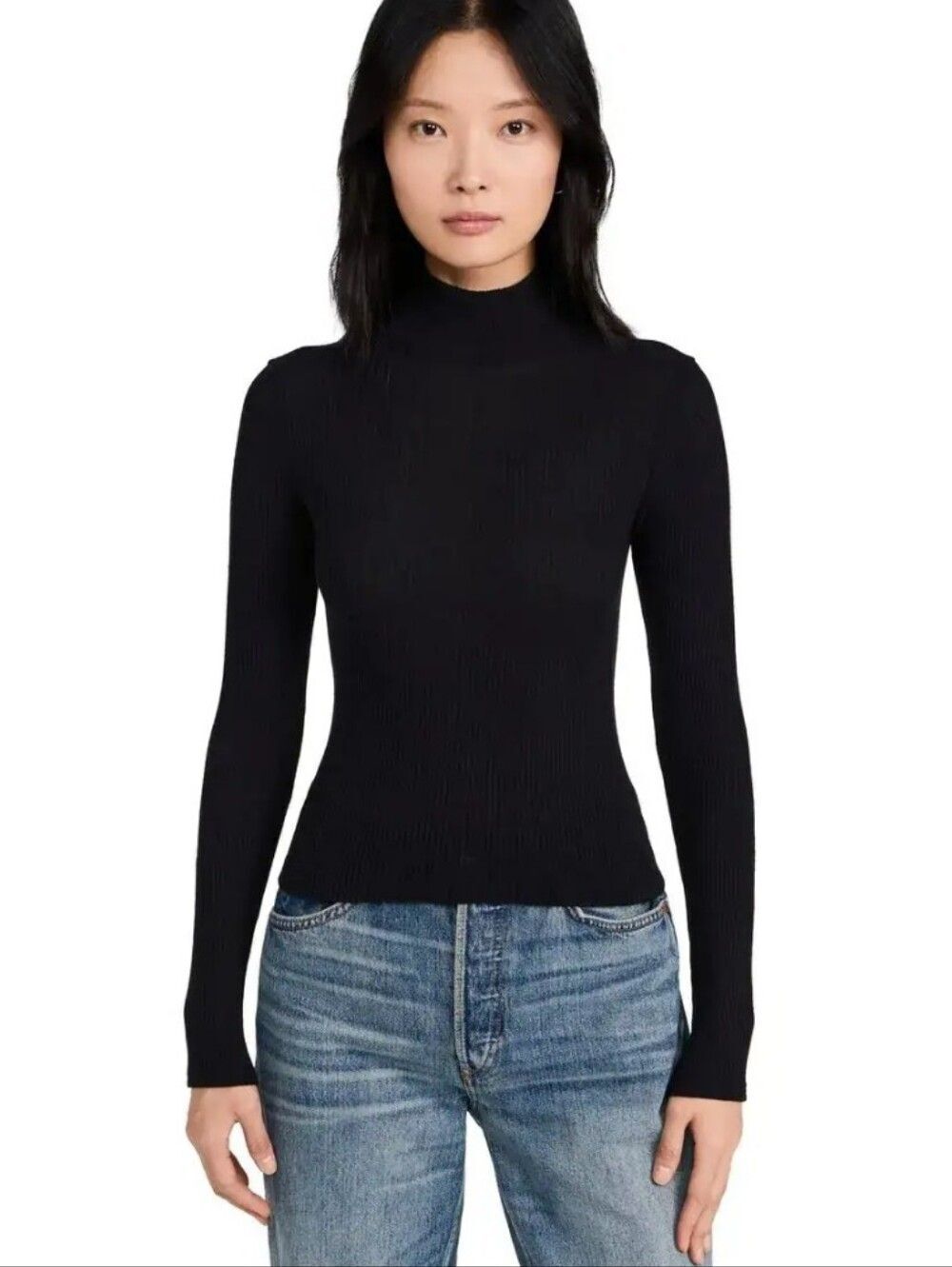 Perfectwhitetee Noelle Black Ribbed Turtleneck Long Sleeve Top XS classic Preppy